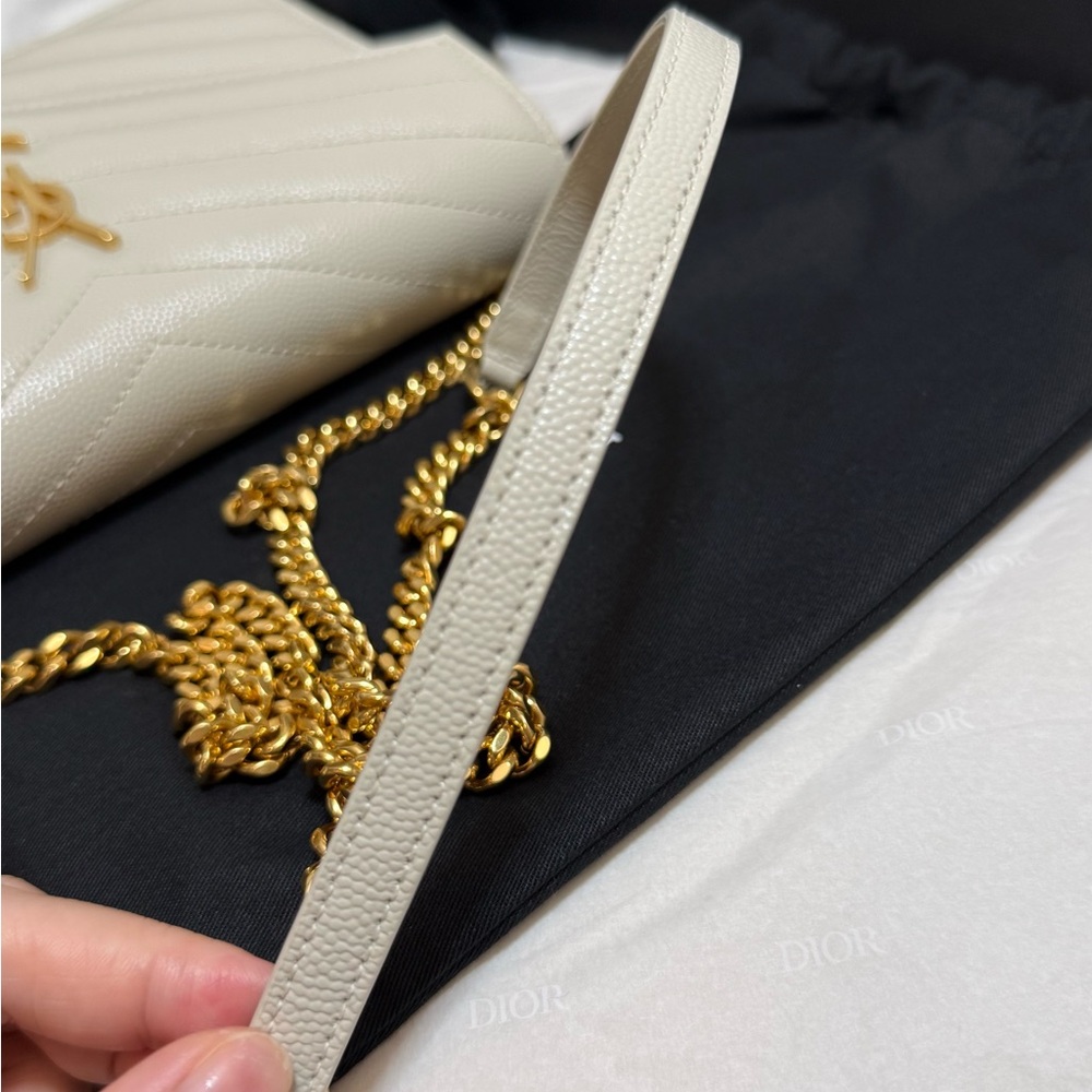 Saint Laurent Cassandre Envelope Chain Wallet WOC Ivory GHW - Picture 7 of 15